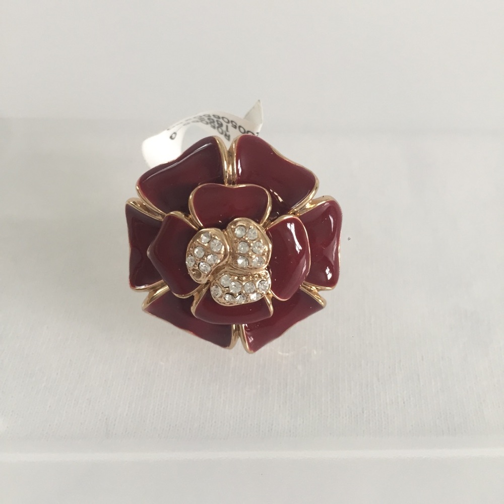 Red Enamel & Crystal Cocktail Flower Ring